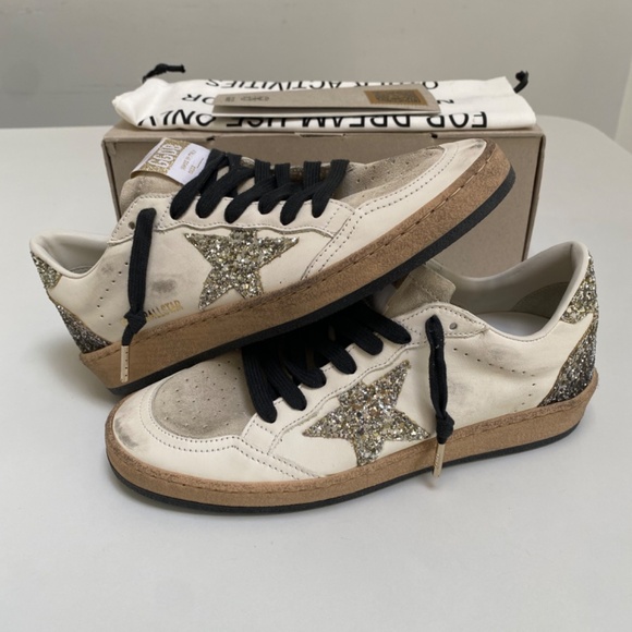 Golden Goose Ball Star Sneaker Leather/Seedpearl/Platinum Glitter 38 New in Box - Picture 8 of 12